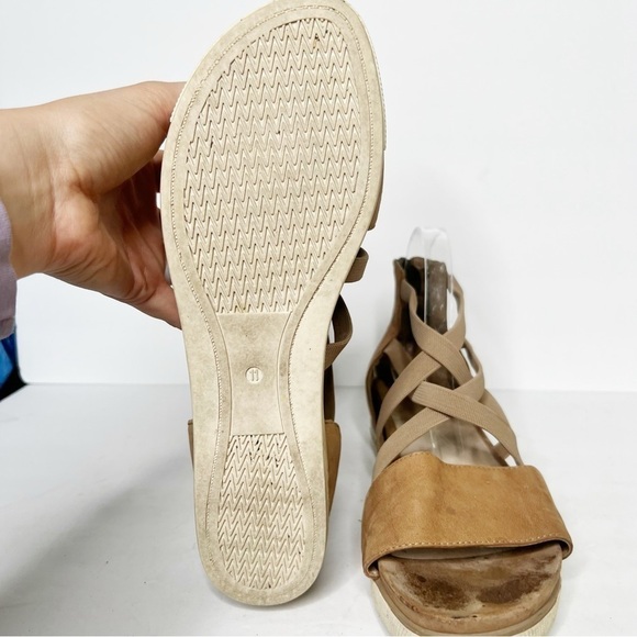 Eileen Fisher Skill Tumbled Nubuck Tan Strappy Platform Sandals Size 11 - Picture 4 of 6